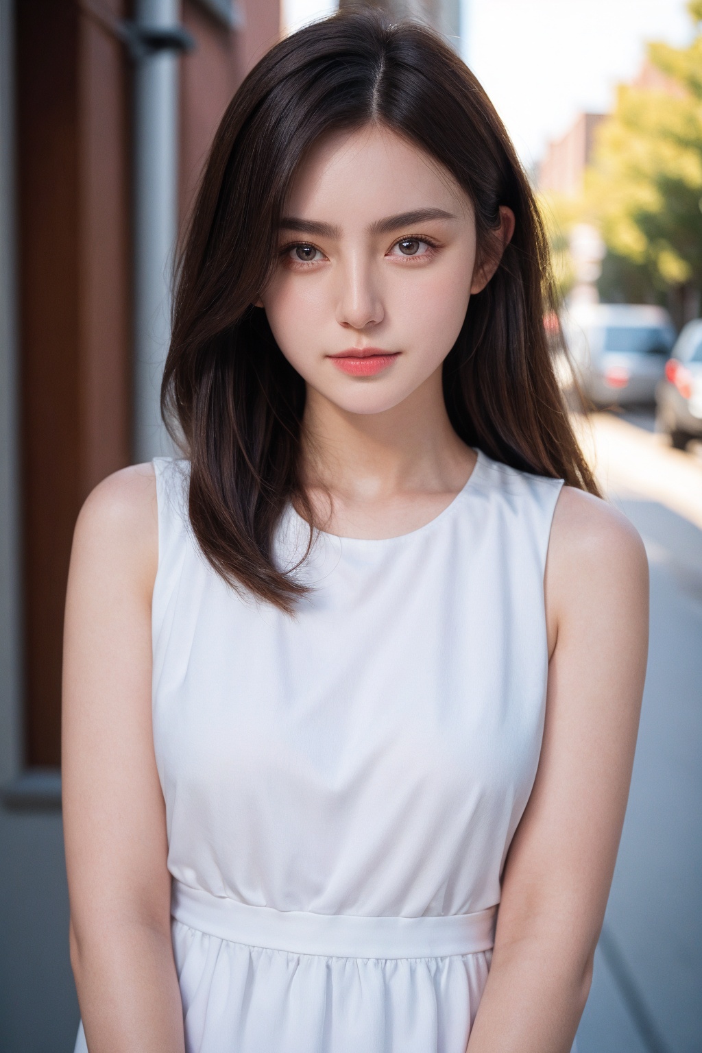 <lora:AgainWomanA1:1>,1girl,portrait,outdoors,white dress,