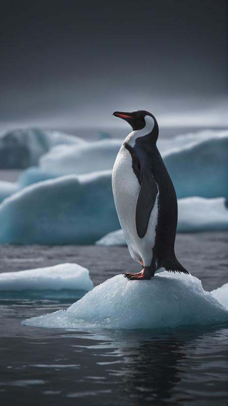 RAW photo,  a penguin stands on an iceberg,  ocean on Tensor.Art