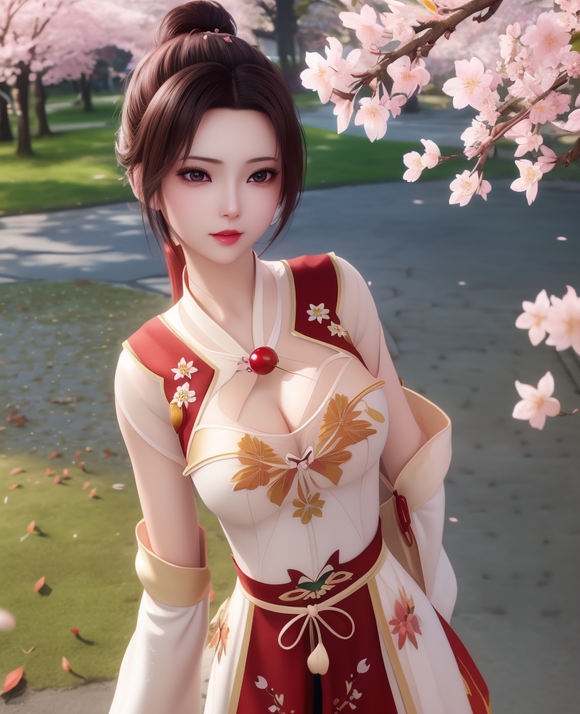 <lora:614-DA-炼气十万年-朴灵儿:0.8>(,1girl, ,best quality, ),looking at viewer,  ,ultra detailed 8k cg,ultra detailed background,ultra realistic 8k cg, ,masterpiece, (( , )),, ,science fiction,mole, ultra realistic 8k cg, ,    ,(,cherry blossoms, autumn leaves,perfect cherry blossom,   ), (cleavage),
