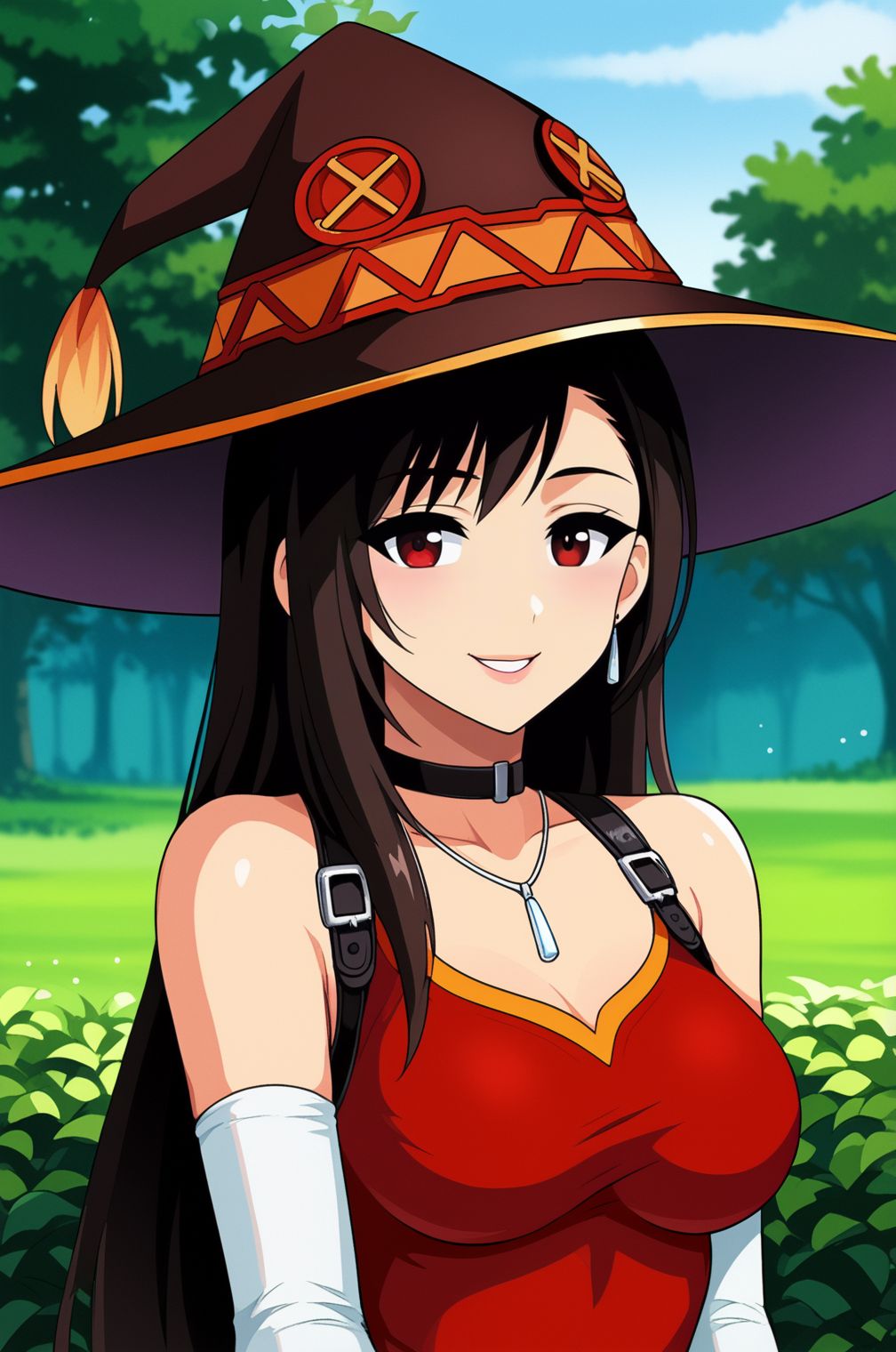 outdoors,  black choker,  witch hat on Tensor.Art