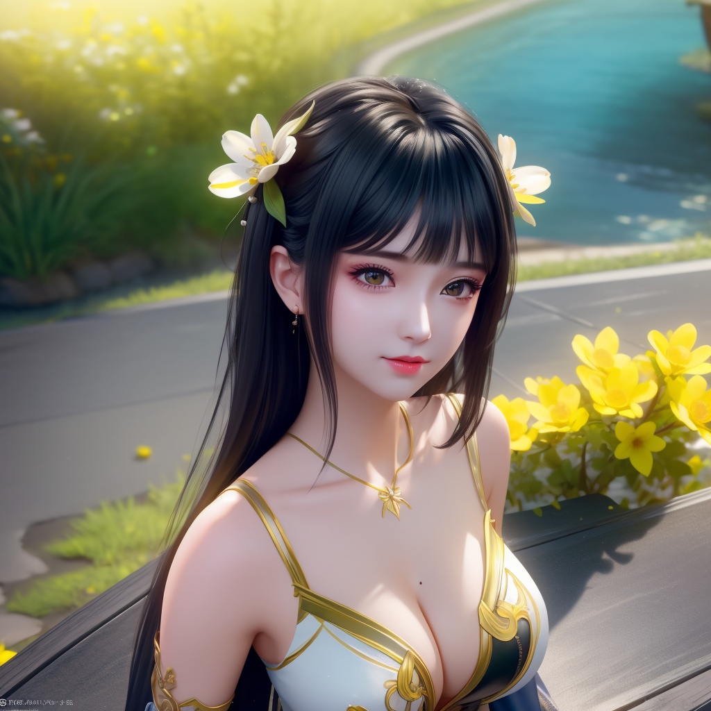 <lora:739-DA-斗破苍穹-慕青鸾:0.8>, (,1girl, ,best quality, ),looking at viewer,  ,ultra detailed background,ultra detailed background,ultra realistic 8k cg, ,masterpiece, (( , )),,  fiction,mole, ultra realistic 8k cg, ,      , lemon blossoms,  (cleavage), (), ,,,