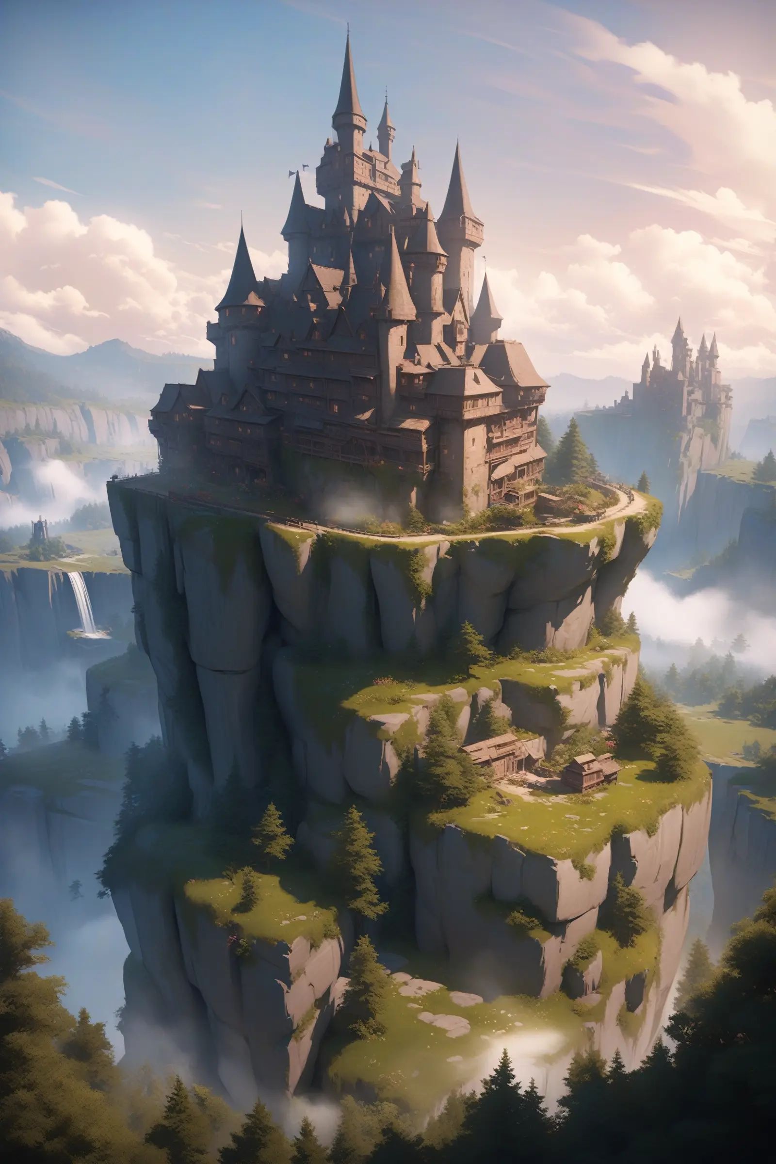 Garden castle,  Many flowers,  A few purple roses on Tensor.Art