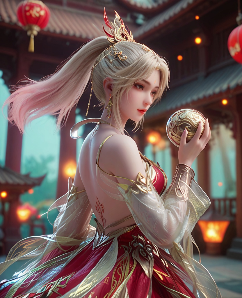 (oriental architecture, elegant decor, sophisticated style:1.1),in a red shorts jumps in the air,holding a ball in her hand and shooting it towards the hoop,(breasts:1.2),<lora:XL完美世界剧版火灵儿浴火妆:0.95>,1girl,solo,red backless dress,silver gradient pink ponytail,collar,see-through shawl,backless outfit,earrings,forehead mark,see-through trim,see-through,clavicle tattoo,back tatto,jewelry,hair ornament,, zPDXL2, score_9, score_8_up, score_7_up BREAK realistic, masterpiece,best quality, highly detailed,, zPDXL3, zPDXL2,zPDXL, zPDXLxxx, zPDXLrl,