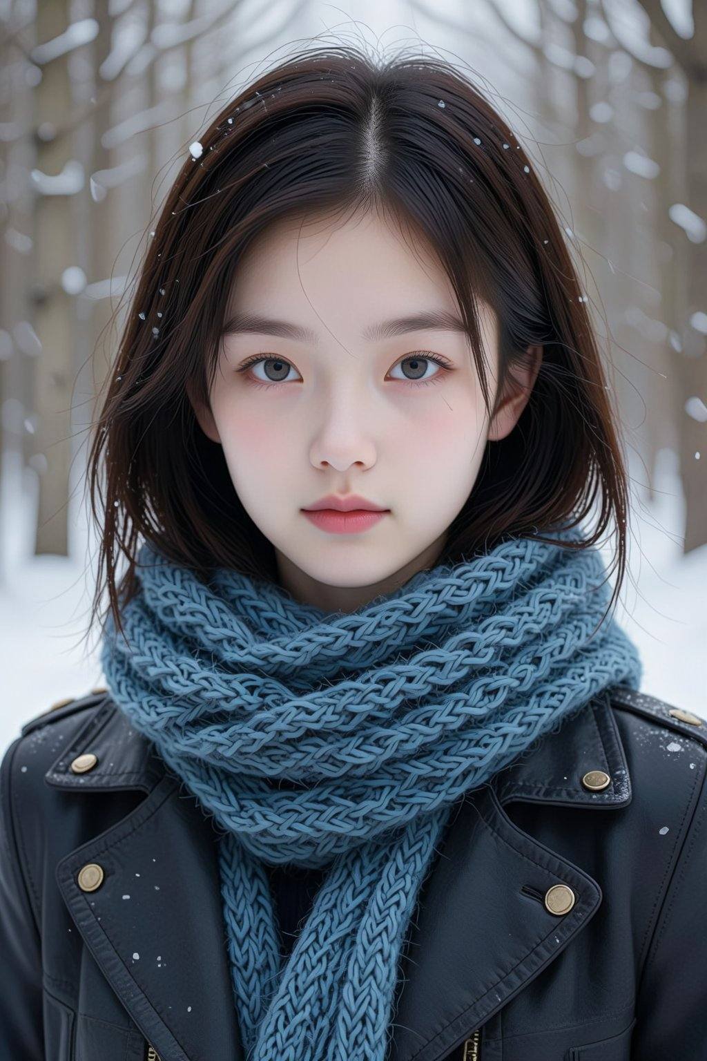 This is a high-resolution photograph featuring a young Asian woman with a fair complexion and delicate features. She has s...