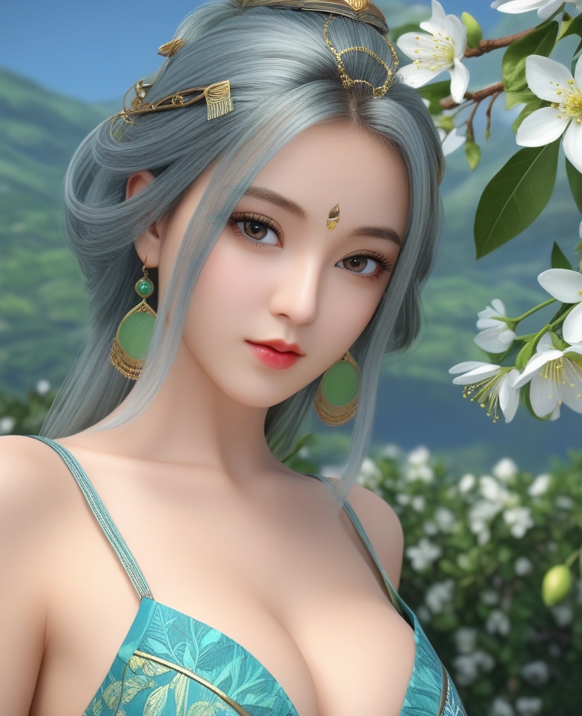 <lora:571-DA-XL-眷思量-奉眠:0.8>(,1girl, ,best quality, ),looking at viewer,  ,ultra detailed background,ultra detailed background,ultra realistic 8k cg, ,masterpiece, (( , )),,  fiction,mole, ultra realistic 8k cg, ,      , lemon blossoms,  (cleavage), (), ,,,
