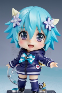 ((HRD, HUD, 8K)),((masterpiece, best quality)), highly detailed,Handmade, 1girl, neptune (neptune series), d-pad, d-pad hair ornament, hair ornament, faux figurine, solo, purple eyes, purple hair, chibi, striped, looking at viewer, short hair, smile, open mouth, hood, striped thighhighs, hoodie, full body, :d, <lora:20240316-1710599536818:0.8>