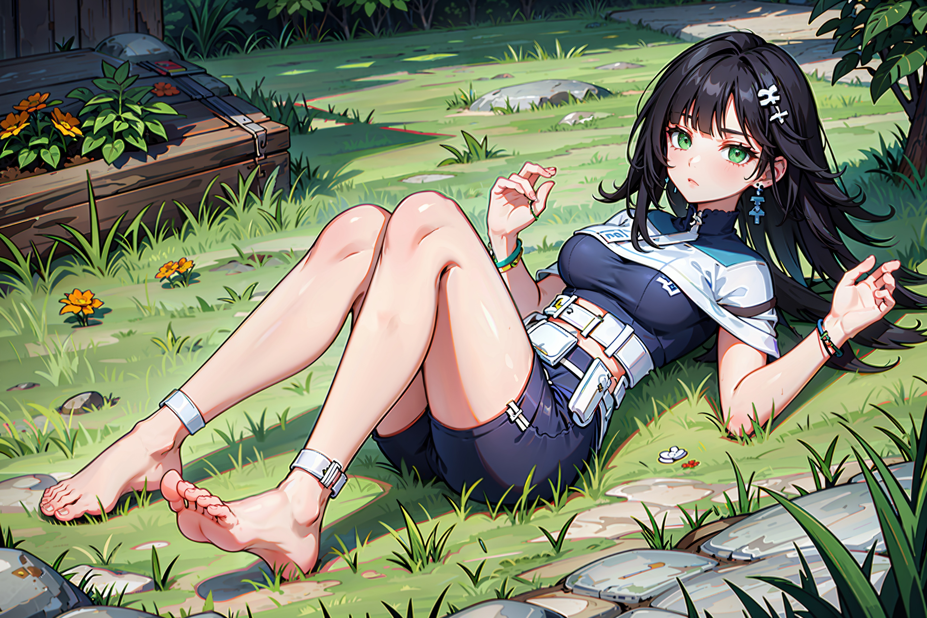 black hair,  garden,  plants on Tensor.Art