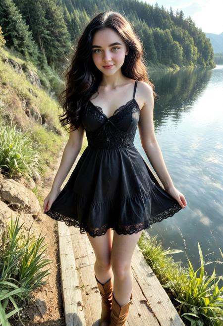 Black sundress,  lace details around hem,  elegance appealing on Tensor.Art