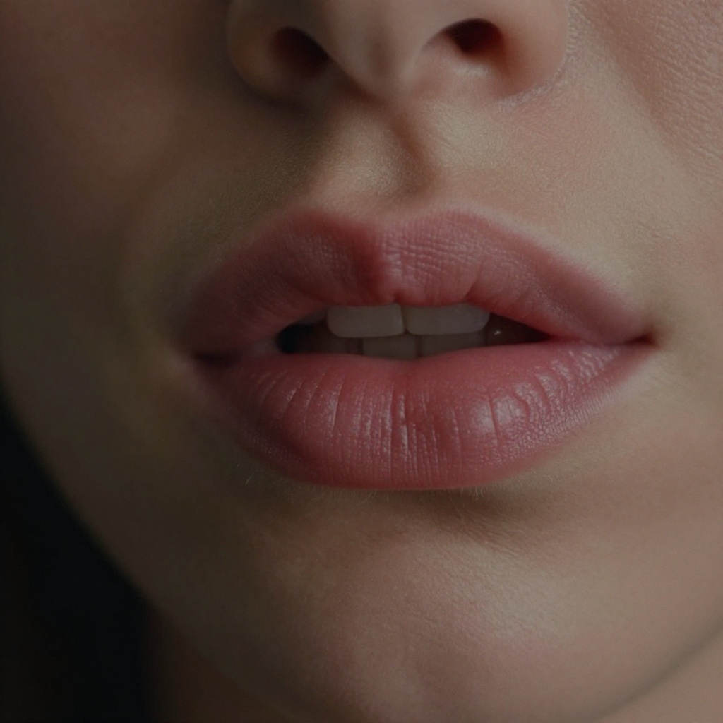 cinematic film still of Sharp detailed high quality image of a close up of a person's lips with a pink lip,  detailed back...