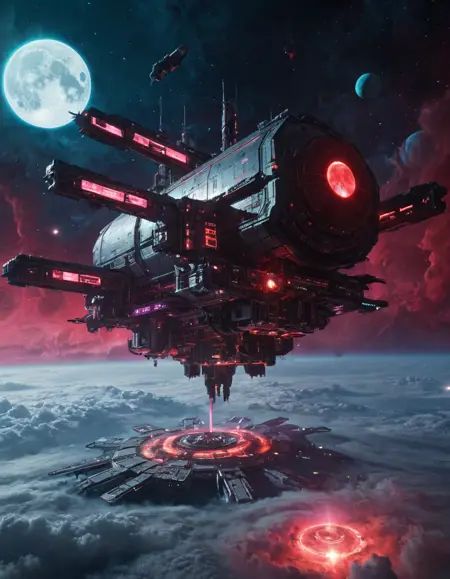 in space,  cyberpunk structure,  neons on Tensor.Art