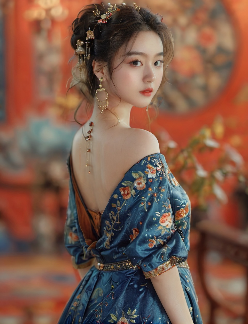 nvwangZ,1girl,solo,(full body:1.2),blurry background,looking back,<lora:FANHUA-XL-繁华:0.8>,, (high quality), best quality, (4k), 8k, super detailed, (full detail), (masterpiece), (realistic), super detailed,(Exquisite details) ,intricate,