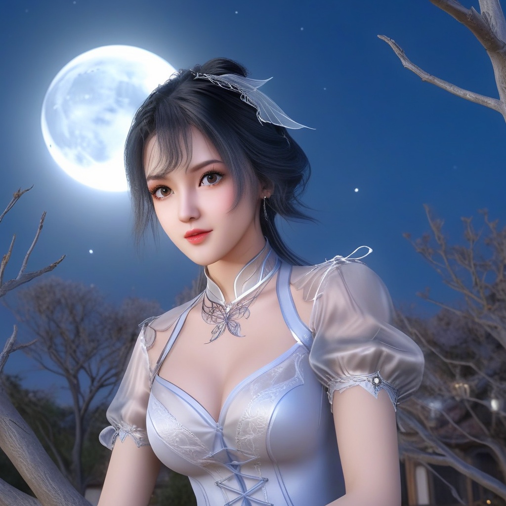 <lora:707-DA-XL-斗罗大陆-唐舞桐:0.8>(,1girl, ,best quality, ),looking at viewer,  ,ultra detailed background,ultra detailed background,ultra realistic 8k cg, ,masterpiece, (( , )),, ,fiction,mole,,      ,(cleavage), (),  ,see-through, lace, (((, solo, moon, , bare_tree, )))(cleavage), 