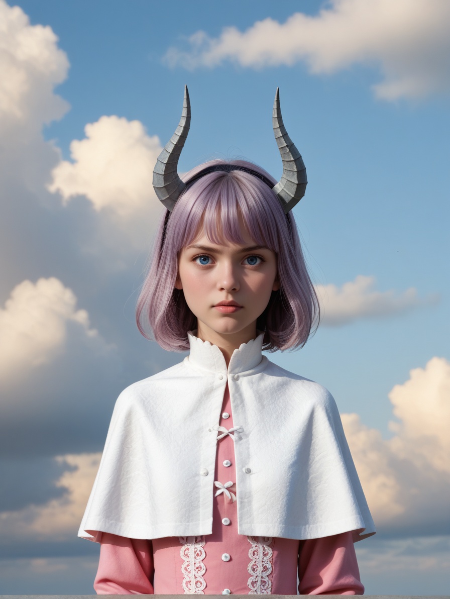 This is a vibrant digital anime-style illustration featuring a girl with light purple hair,  blue eyes,  and small grey ho...