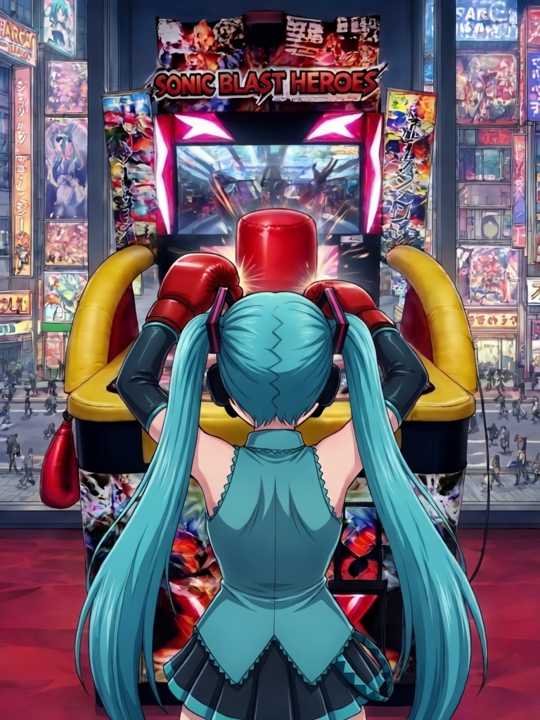 sonic blast heroes,  punching machine,  screen on Tensor.Art