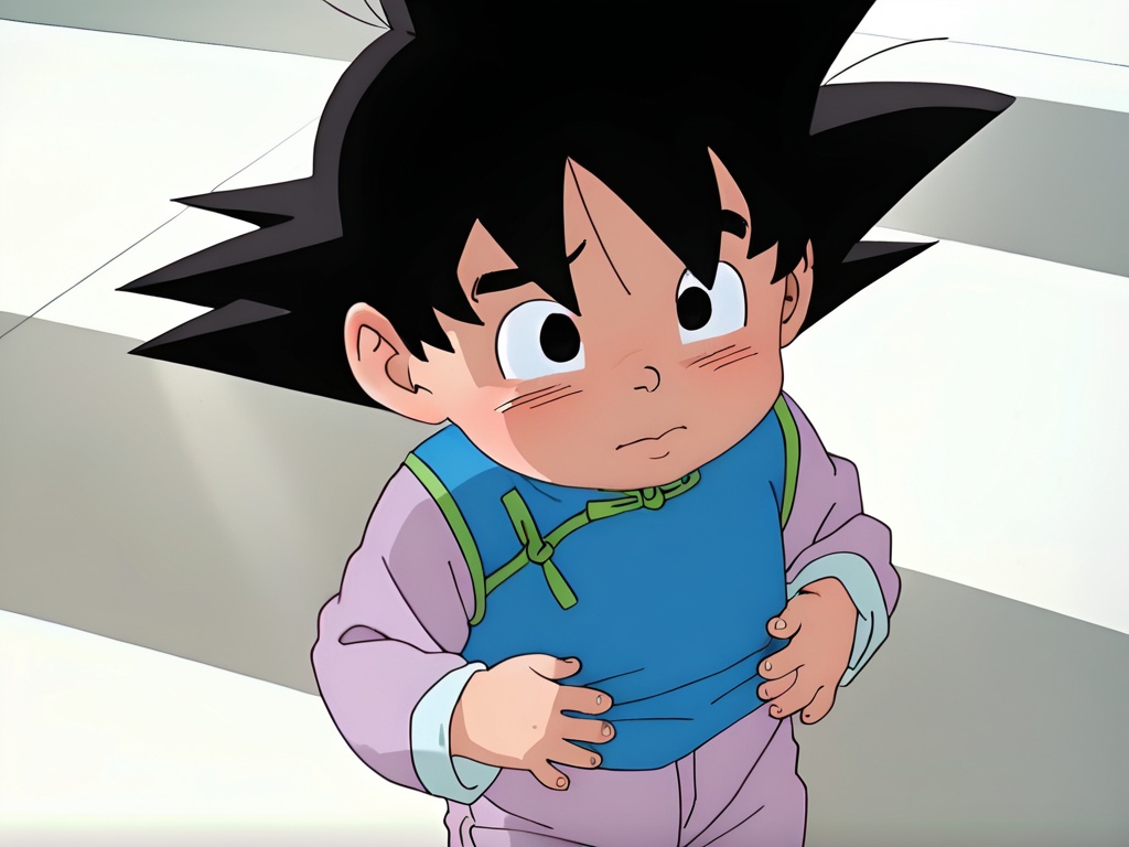 <lora:Sun_goten_XL:1>,Sun goten,best quality,best detail,masterpiece,1boy,solo,(toddler:1.5),black hair,black eyes,china dress,long-sleeved purple clothes,perfect correct eyes,(small pupil:1.7),perfect hands,shy,look elsewhere,(5fingers:1.6),correct anatomy,(realistic:1),full_shot,panorama,available light,huge filesize,