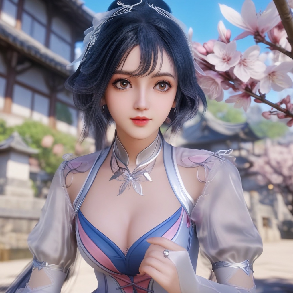 <lora:707-DA-XL-斗罗大陆-唐舞桐:0.8>(,1girl, ,best quality, ),looking at viewer,  ,ultra detailed background,ultra detailed background,ultra realistic 8k cg,, ,masterpiece, (( , )),, ,   ,   cure blossom,  ,,  (cleavage), (), ,, 