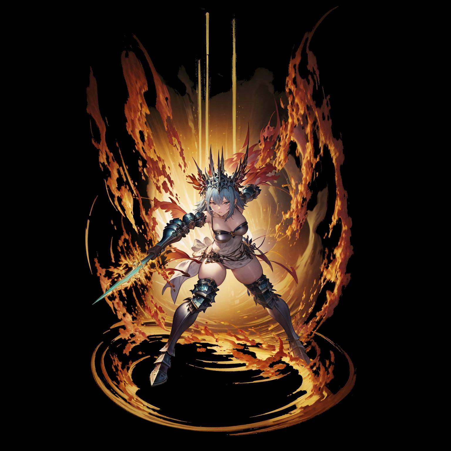 an illustration of a girl fighting with a polearm ,  holding polearm,  weapon on Tensor.Art