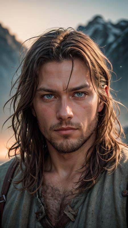 raw photo,  a portrait of a fierce Viking man,  embodying bravery and resilience in a rugged landscape on Tensor.Art