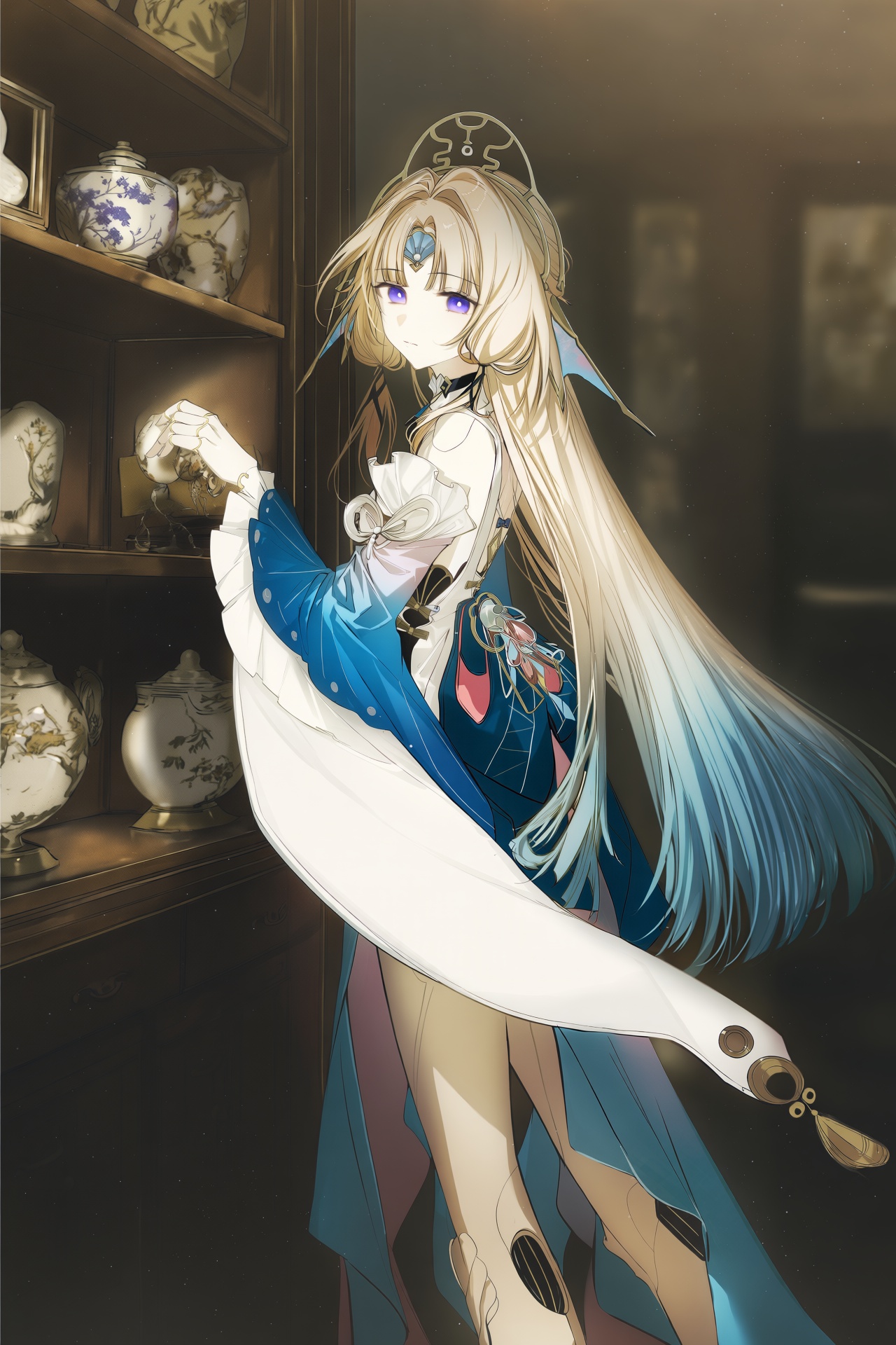 @himura_kiseki and @rella,  pearl (honkai: star rail),  A vertical anime illustration of Pearl wearing her original white-...