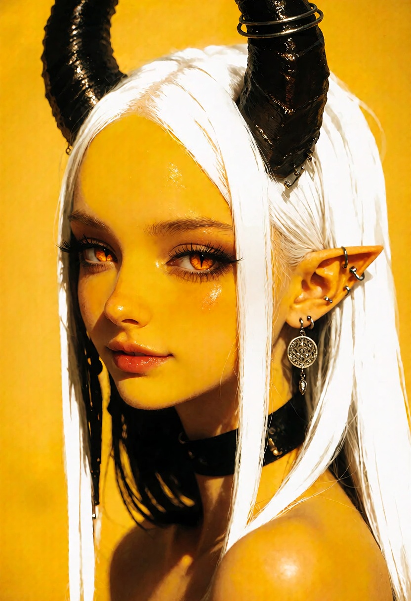 an ***** woman in her early twenties with flawless smooth airbrushed skin with no blemishesfair skin,  long white hair wit...