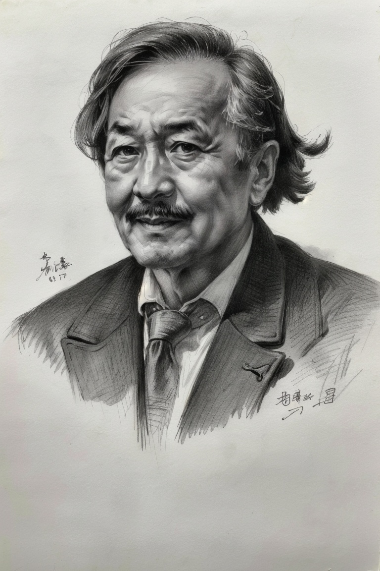 ((HRD, HUD, 8K)),((masterpiece, best quality)), highly detailed, photo_\(medium\),1boy, mustache, Sketch,monochrome, greyscale, traditional media, signature, graphite (medium), upper body, simple background,suit, looking at viewer,  <lora:20240218-1708223770681:0.9>
