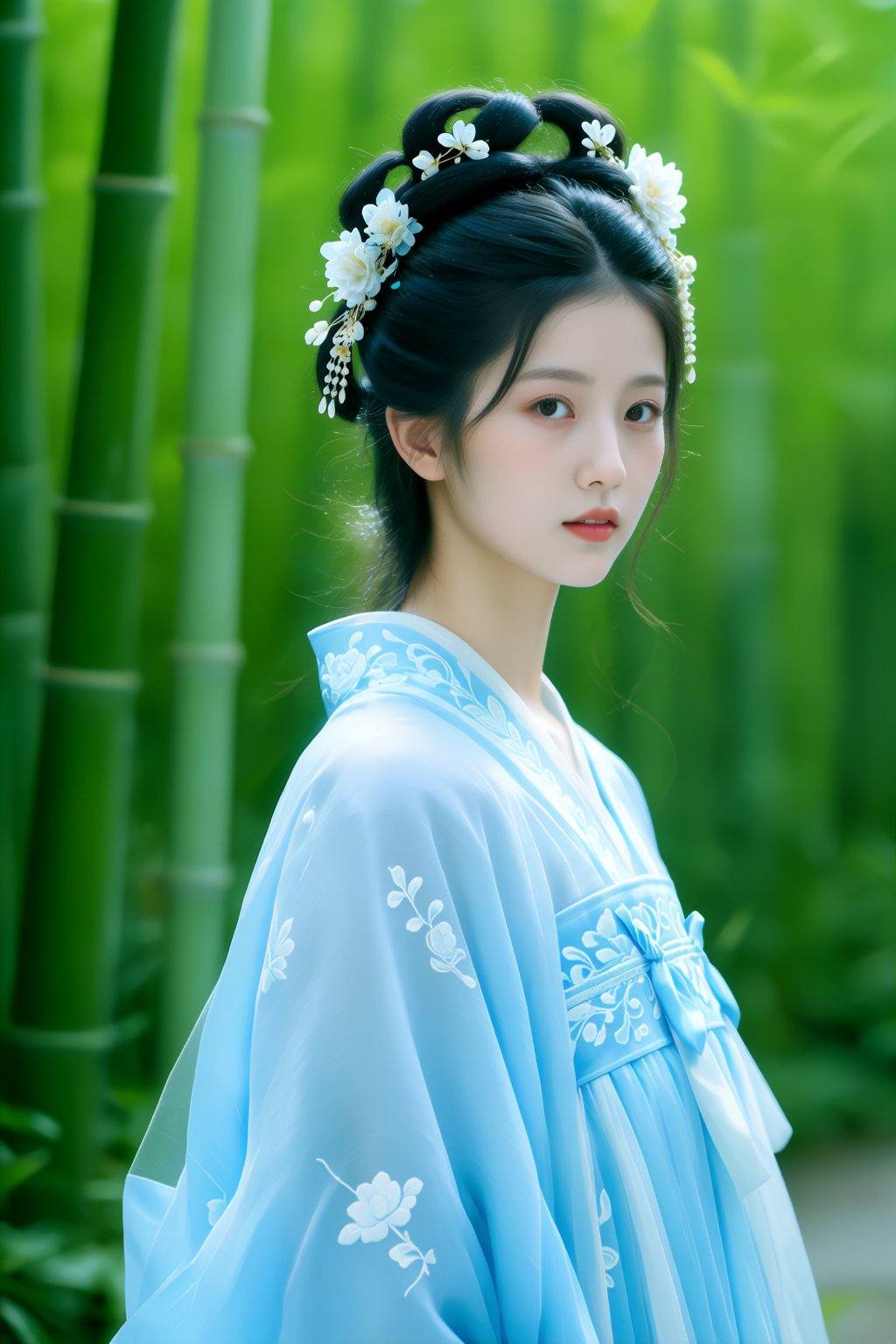 subject_100,  The image features a person adorned in traditional Chinese attire,  likely inspired by ancient Han or Tang d...