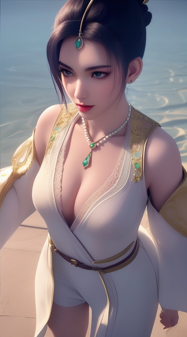 (,1girl, ,best quality, ),looking at viewer, <lora:444-DA-真阳武神-禅银纱-男装:0.8> ,ultra detailed background,ultra detailed background,ultra realistic 8k cg,, ,masterpiece,((((1girl, solo,  , solo focus, ,walking on liquid, ))))    (cleavage), (), ,ultra realistic 8k cg,   clean, masterpiece,     cinematic lighting, cinematic bloom, , (( , )),,  , unreal, science fiction, luxury, jewelry, diamond, gold, pearl, gem, sapphire, ruby, emerald, intricate detail, delicate pattern, charming, alluring, seductive, erotic, enchanting, hair ornament, necklace, earrings, bracelet, armlet,see-through sleeves, , 