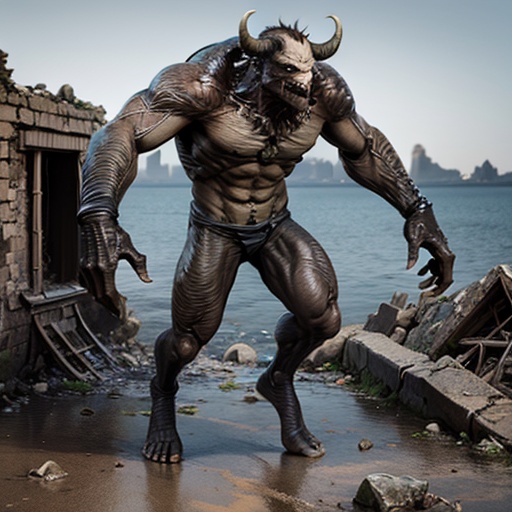 a statue of a demon with horns and a body of water on it's back legs and feet,  horns,  full_body by 小小学徒 on Tensor.Art