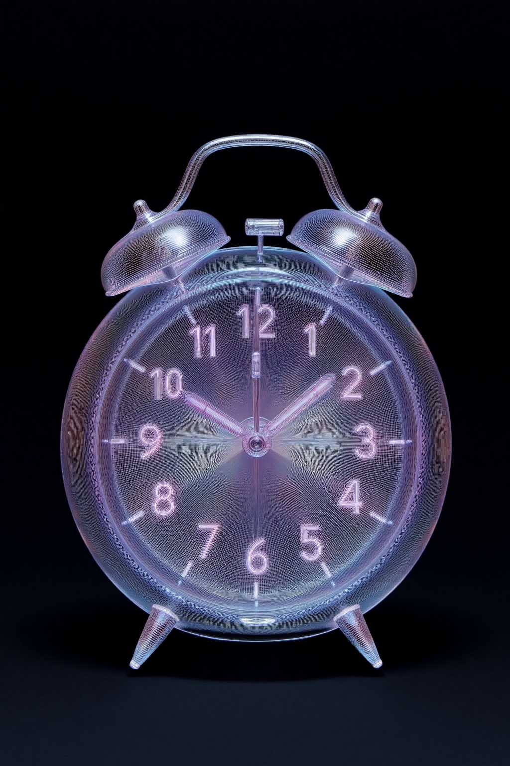 beijihui,Transparent alarm clock with glowing digital numbers floating inside 