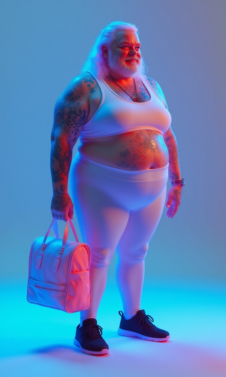 action photography of a plump middle aged man as a ((megabuilding mapper)) with ((beach waves hair)) Sci-fi blend with glo...