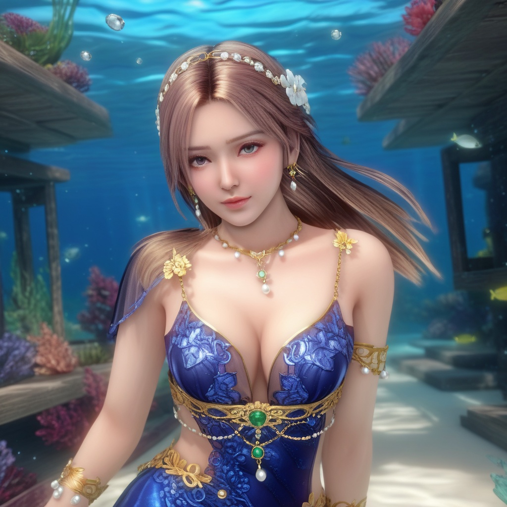 <lora:847-DA-XL-死或生-Elise-BirthdaySuit-20220903:0.8>, (,1girl, ,best quality, ),,masterpiece, ((((, solo,  , ,solo focus, ,underwater, )))) ,ultra realistic 8k cg,   clean, masterpiece,     cinematic lighting, cinematic bloom,  (( , )),, , unreal, science fiction, luxury, jewelry, diamond, gold, pearl, gem, sapphire, ruby, emerald, intricate detail, delicate pattern, charming, alluring, seductive, erotic, enchanting, hair ornament, necklace, earrings, bracelet, armlet,,(cleavage),,