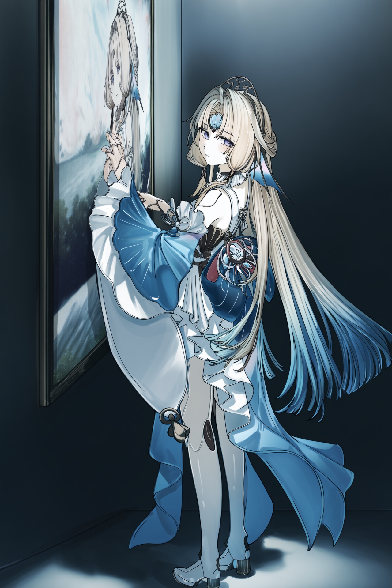 @karyln and @aoi_riko,  pearl (honkai: star rail),  A vertical anime illustration of Pearl in her original white-and-blue...