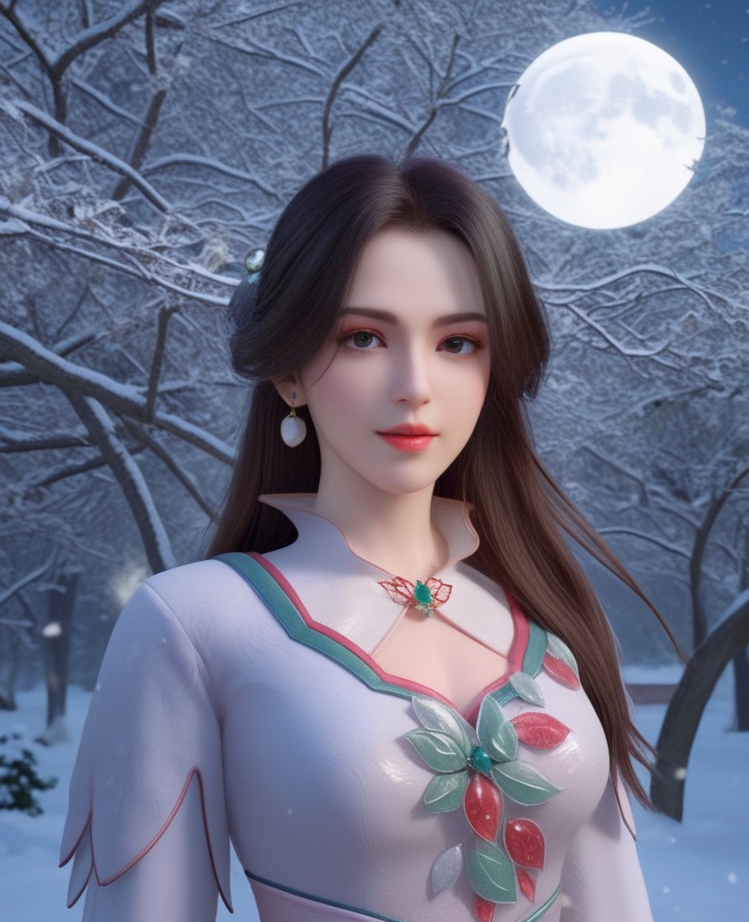 <lora:703-DA-XL-少年歌行-墨花雪:0.8>(,1girl, ,best quality, ),looking at viewer,  ultra realistic 8k cg, picture-perfect face,   clean, masterpiece,     cinematic lighting, cinematic bloom, fantasy,  , unreal, science fiction, ((,1girl, pov,))(((,tree, 1girl, full moon,snowing,snow ,solo,     solo focus,  long_hair, looking_at_viewer,  )))  (rich:1.4,)     prestige, luxury, jewelry, diamond, gold, pearl, gem, sapphire, ruby, emerald, intricate detail, delicate pattern, charming, alluring, seductive, erotic, enchanting, hair ornament, necklace, earrings, bracelet, ,