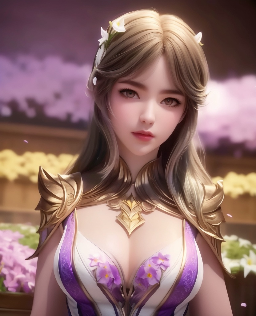 <lora:555-DA-斗罗大陆-宇梦迪:0.8>(,1girl, ,best quality, ),looking at viewer,  ,ultra detailed 8k cg,ultra detailed background,ultra realistic 8k cg,1girl, solo,(bare shoulders:0.85),(masterpiece, best quality),((oil painting style)),sexy young lady,(beautiful face and eyes),(upper body:1.5),(whole body:1.05),(single person:1.2),surrounded by flowers, (lily), roses, floret, vegetation, white, purple, purplish pink,Impressionism,colorful,(Breast size:1.3),(cleavage),