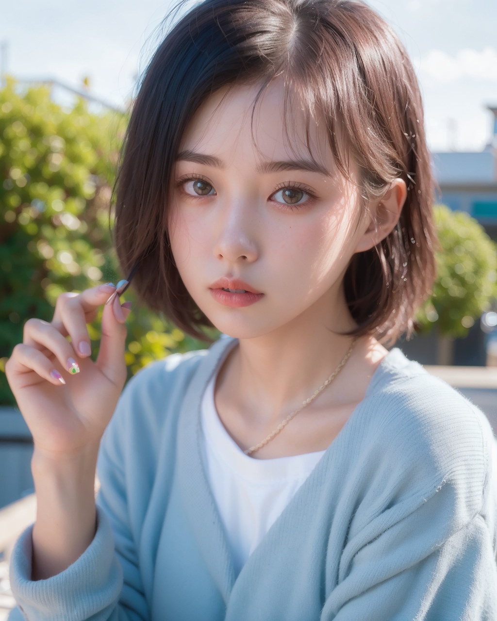 Nikon RAW photo,8 k, Fujifilm XT3,masterpiece, best quality, realistic, photorealistic, ultra detailed,1girl,nvshen, <lora:Nvshen_v1:0.9>, sweater, short hair, 