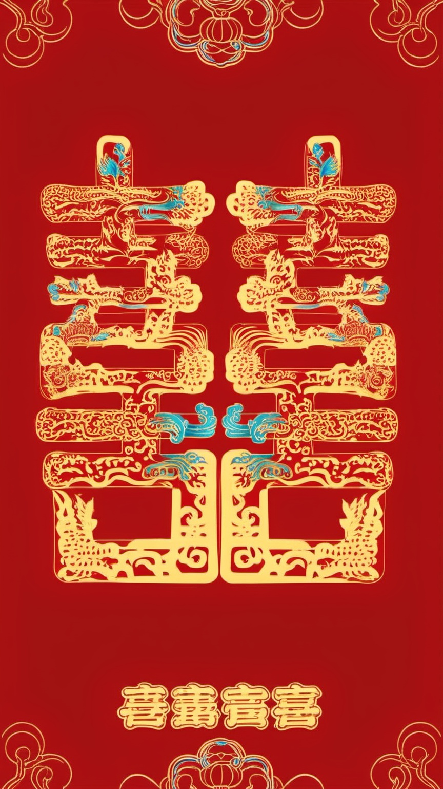 hongbao,A digital pic of a traditional Chinese New Year greeting card. It's got a bold red background with fancy gold Chinese characters and intricate patterns. The characters are smack dab in the middle, with extra decorative bits around them. The style is super detailed and symmetrical, showing off some killer calligraphy and artistry.,<lora:hongbao_v1-000012:1>