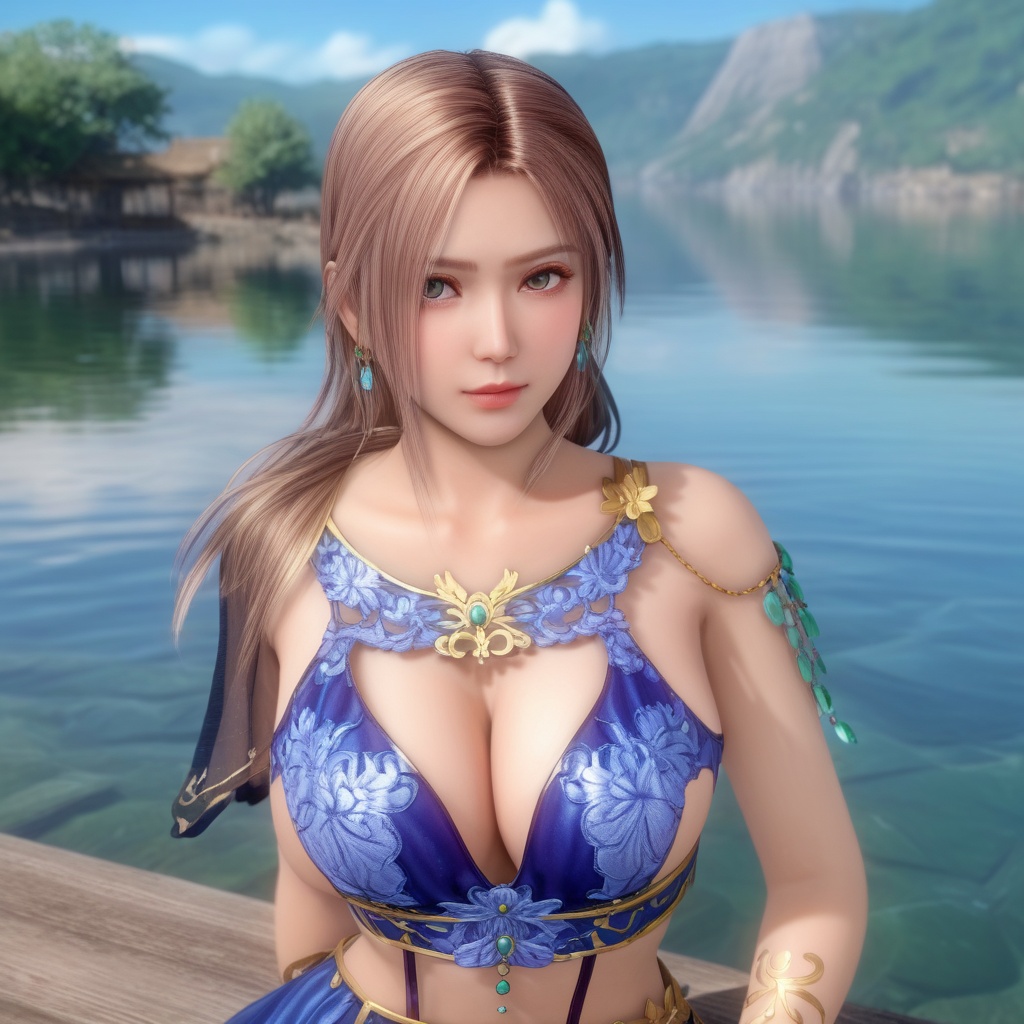 <lora:847-DA-XL-死或生-Elise-BirthdaySuit-20220903:0.8>, (,1girl, ,best quality, ),,  ,ultra detailed 8k cg,   ,masterpiece, (( , )) , lake,upper body,   (cleavage),,  (),