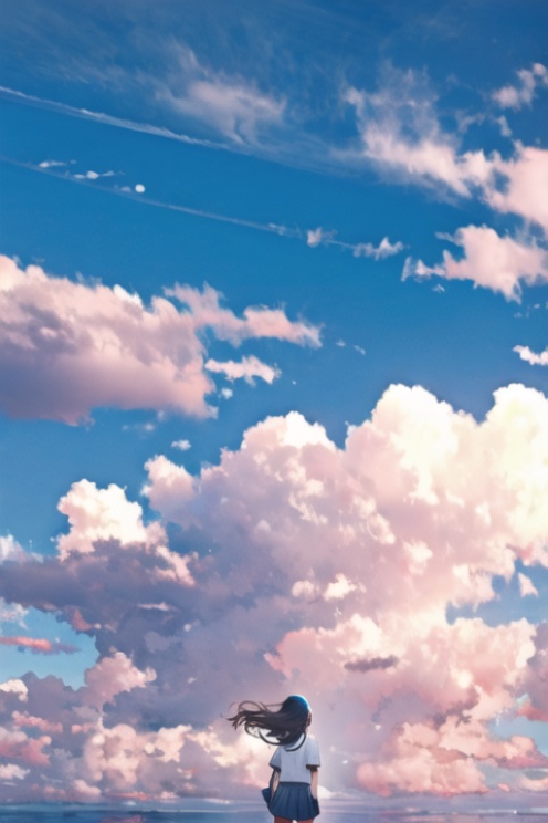 1girl, xia, ocean,standing,school uniform, sky,   <lora:xia:0.8>