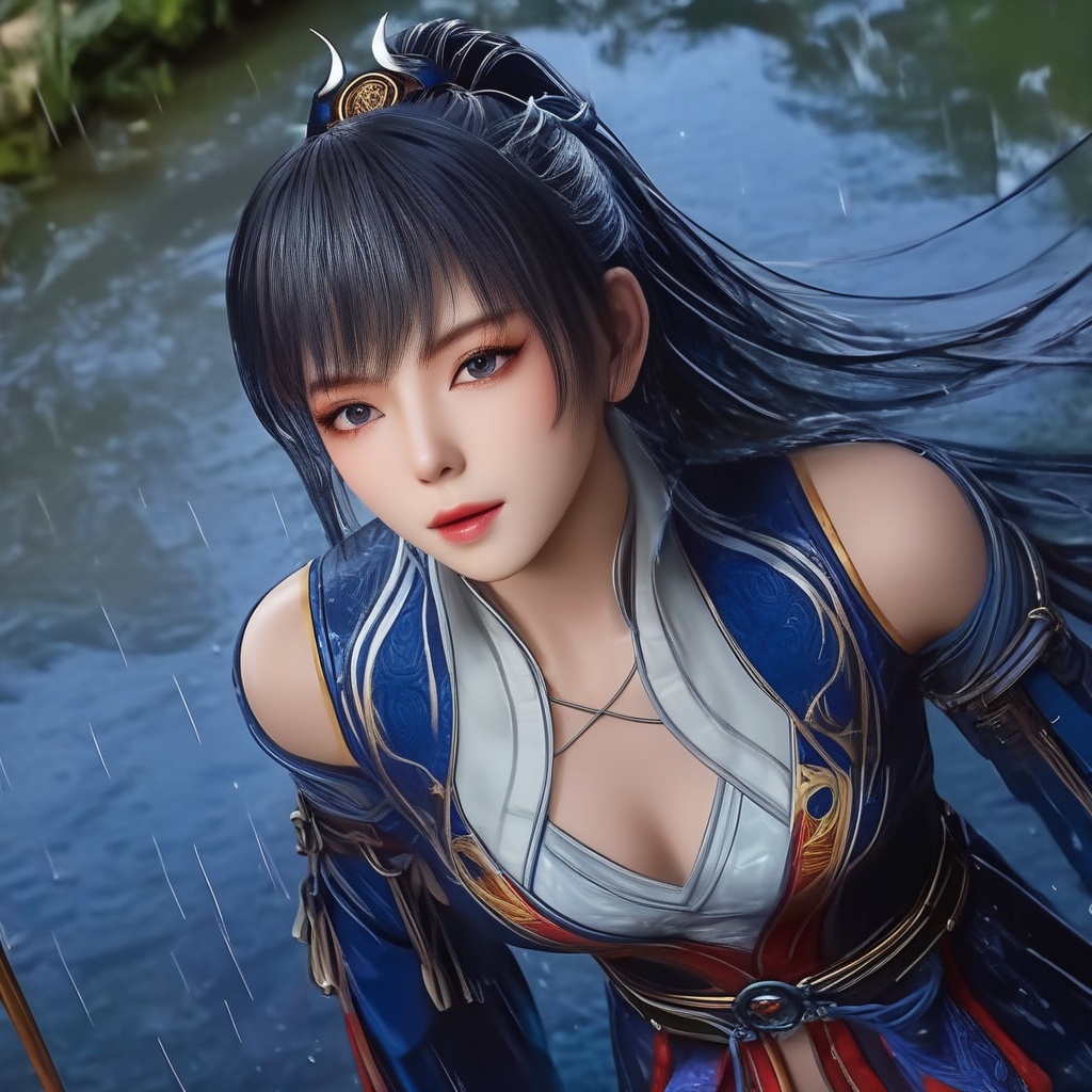 <lora:849-DA-XL-斗罗大陆-唐雅:0.8>, (,1girl, ,best quality, ),,  ,(Highest picture quality), (Master's work), , (ultra-detailed), the portrait is centered, 1girl, raiden shogun, nsfw, (wet clothes), blush, bare hips, (sheer shirt), (from above:1.7), (translucent dress), water drop, (rain), (outdoors), stained, wet hair, wet dress, wet, scenery, (long hair), nature background, close up, ((on back)), water,masterpiece, best quality, ultra high res, highly detailed, (abstract expressionism art:1.4), [girl | fire ghost:10], love,, dark rainbow theme, colorful, visually stunning, beautiful, gorgeous, emotional, intricate, perferct shading, rainbow hair,upper body,(cleavage),,