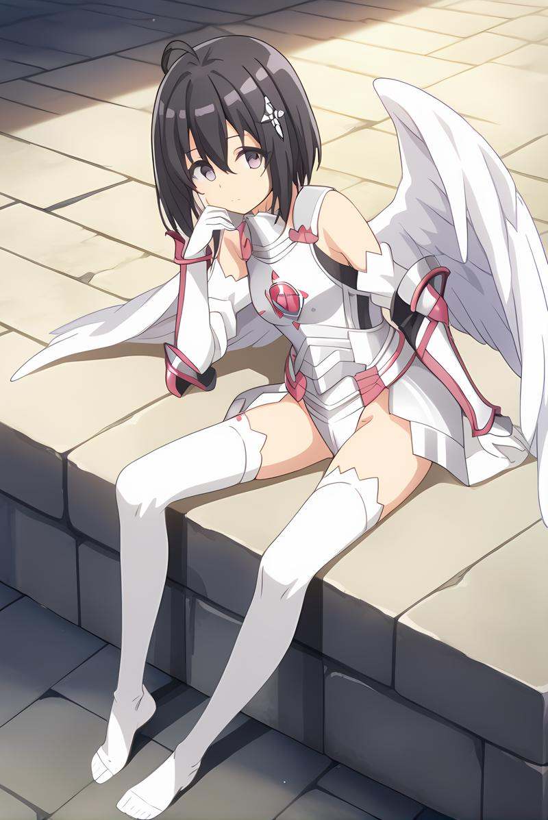 (white armor white gloves white sleeves white thighhighs white wings),  bof-maple,  black hair on Tensor.Art