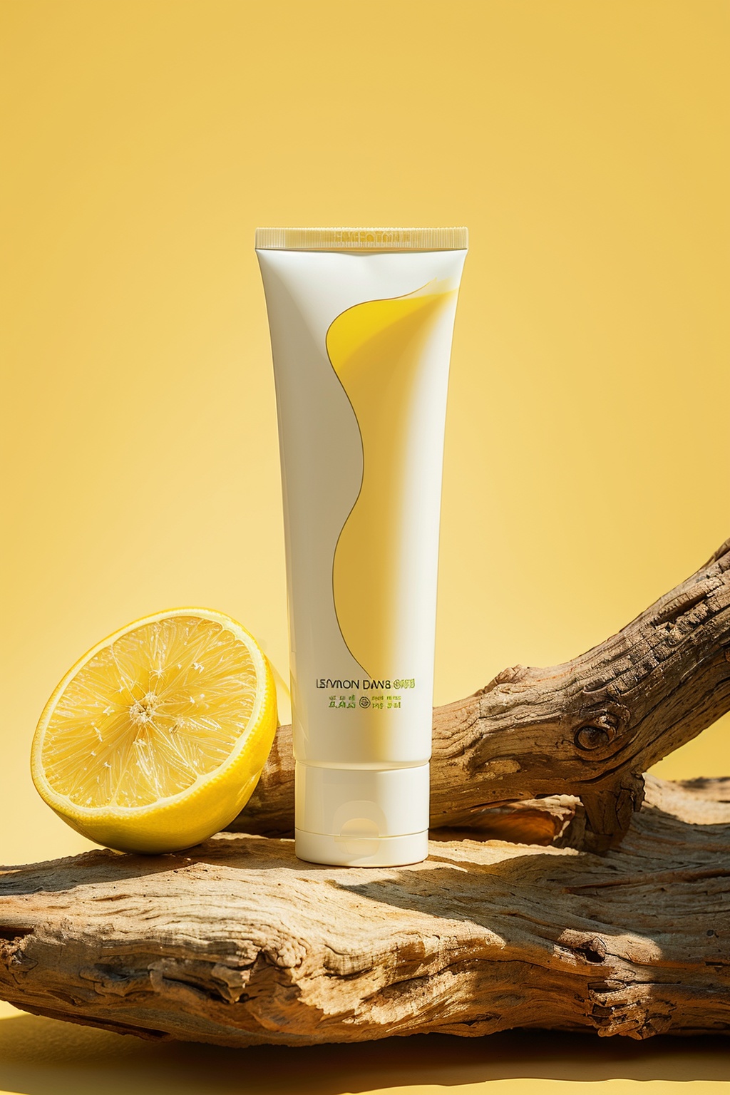 no humans,(facial cleanser:1.1),metal decoration,product map,cosmetics,(lemon:1.2),lemon leaf,no humans,simple background,realistic,brown background,no humans,wood,food,scenery,white flower,plant,sunshine,sense of atmosphere,warm color,minimalism,gold composition,correct composition,light yellow background,<lora:chajifeng:0.7>,