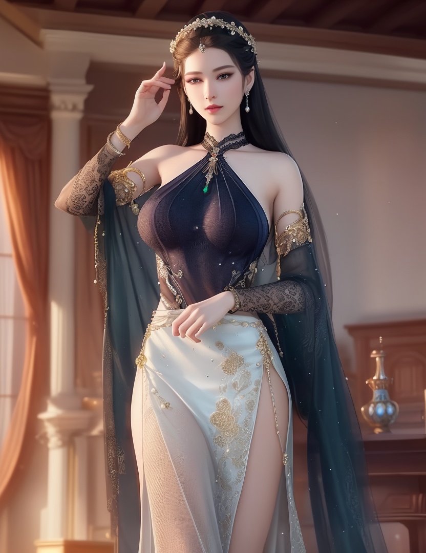 ultra realistic 8k cg, picture-perfect face, flawless, clean, masterpiece, professional artwork, famous artwork, cinematic lighting, cinematic bloom, perfect face, beautiful face, fantasy, dreamlike, unreal, science fiction,  beautiful clothes, lace, lace trim, lace-trimmed legwear,  (rich:1.4), prestige, luxury, jewelry, diamond, gold, pearl, gem, sapphire, ruby, emerald, intricate detail, delicate pattern, charming, alluring, seductive, erotic, enchanting, hair ornament, necklace, earrings, bracelet, armlet,halo((,1girl, pov,))(((,  1girl,  solo,looking at viewer, ))),(((1girl, solo, dress, jewelry,large breasts, )))<lora:DA_WhiteSnakeGreenSnake:0.7>