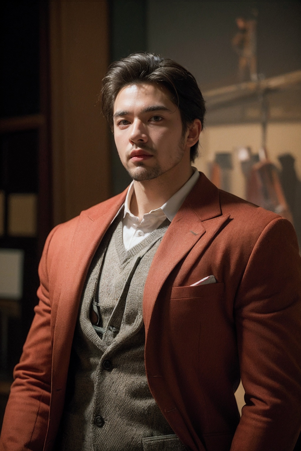 (best quality:1.4),(masterpiece:1.4),(photorealistic:1.4),(Realistic:1.2),(ultra high res, raw photo:1.4),(hdr, hyperdetailed:1.2),(8K:1.2),cinematic photo 1man,upper body,suit,