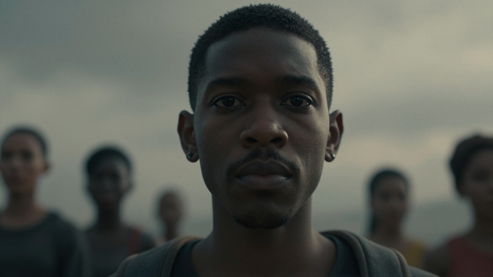 cinematic film still of cinematic style,  In 3D rendering style,  a dark themed image of a black man with a serious look o...