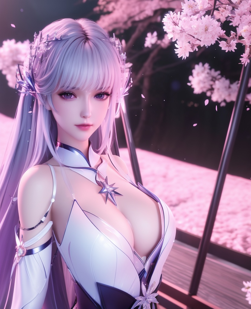 <lora:587-DA-神印王座-圣采儿-觉醒:0.8>(,1girl, ,best quality, ),looking at viewer,  ultra detailed background,ultra realistic 8k cg,ultra detailed 8k cg,masterpiece,upper body,  (( , )),, ,science fiction,mole, ultra realistic 8k cg, ,    ,outdoors, sun,sunlight, cherry blossoms,      (cleavage), (),