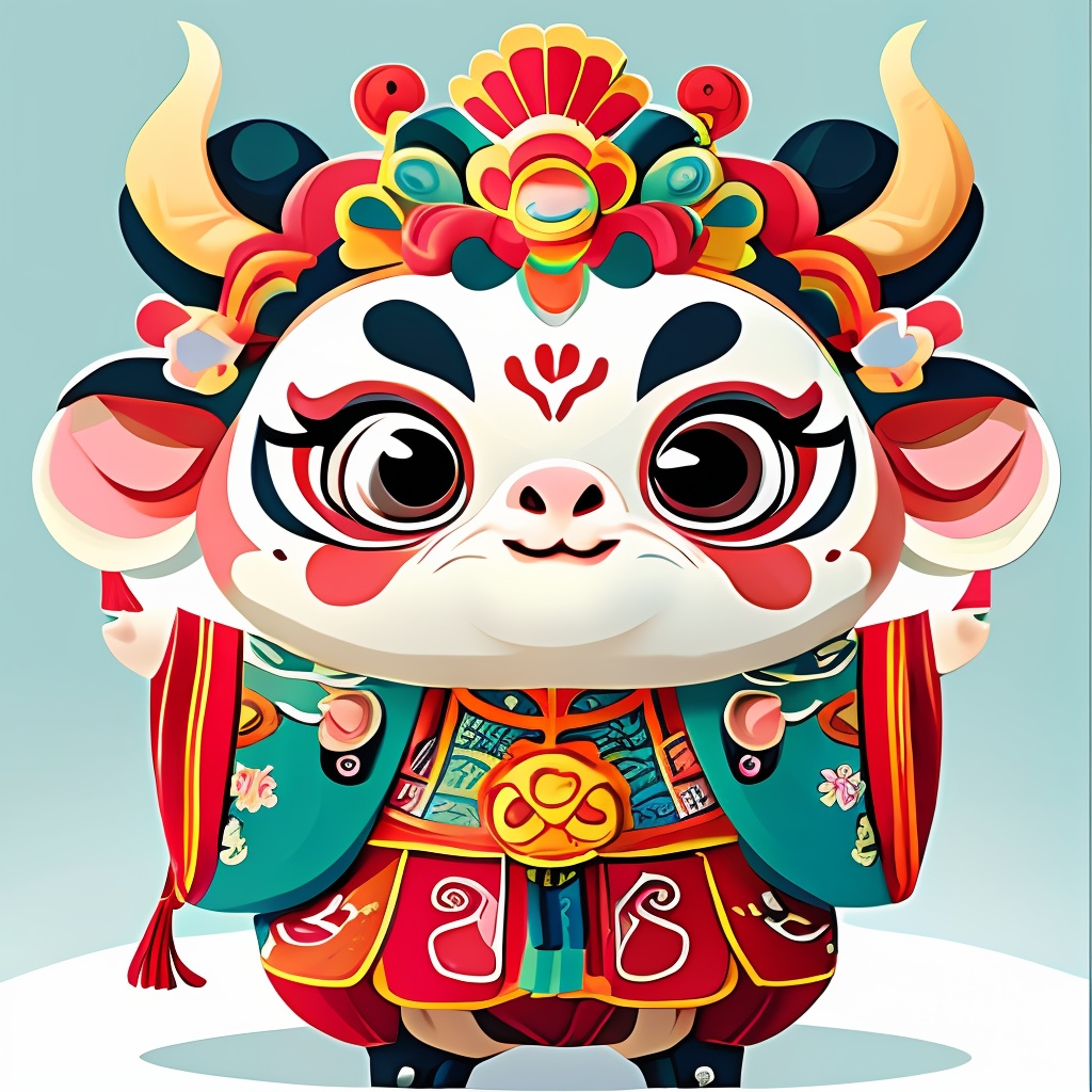 A cute cattle,  chubby,  wearing a Peking Opera costume by user_627676678256158561 on Tensor.Art