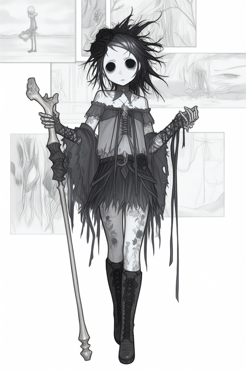 @wwrnst,  A digital illustration depicts a pale-skinned,  humanoid figure standing upright. The character has large on Ten...