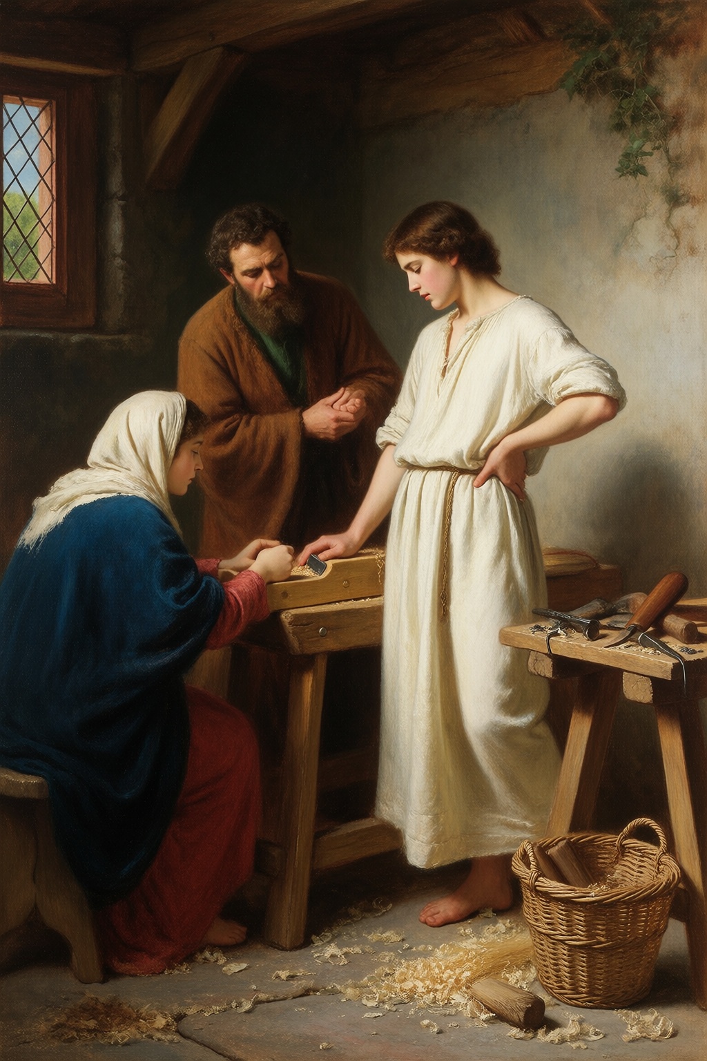 John Everett Millais style,  Christ in the House of His Parents,  the young Jesus in Joseph's carpentry shop on Tensor.Art