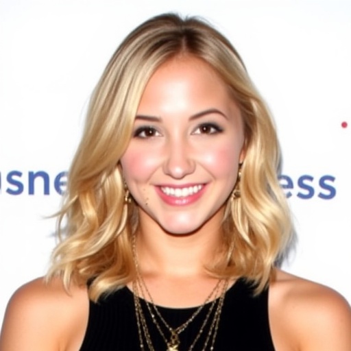 audreyw Photograph of a smiling young woman with fair skin and blonde,  wavy hair that falls just past her shoulders. She...