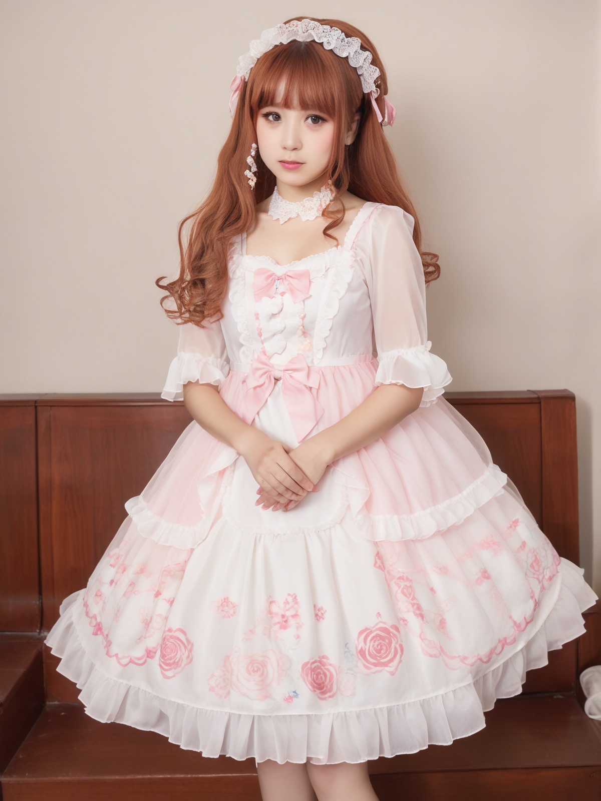 Chiffon blouse,  Print,  Ruffles on Tensor.Art